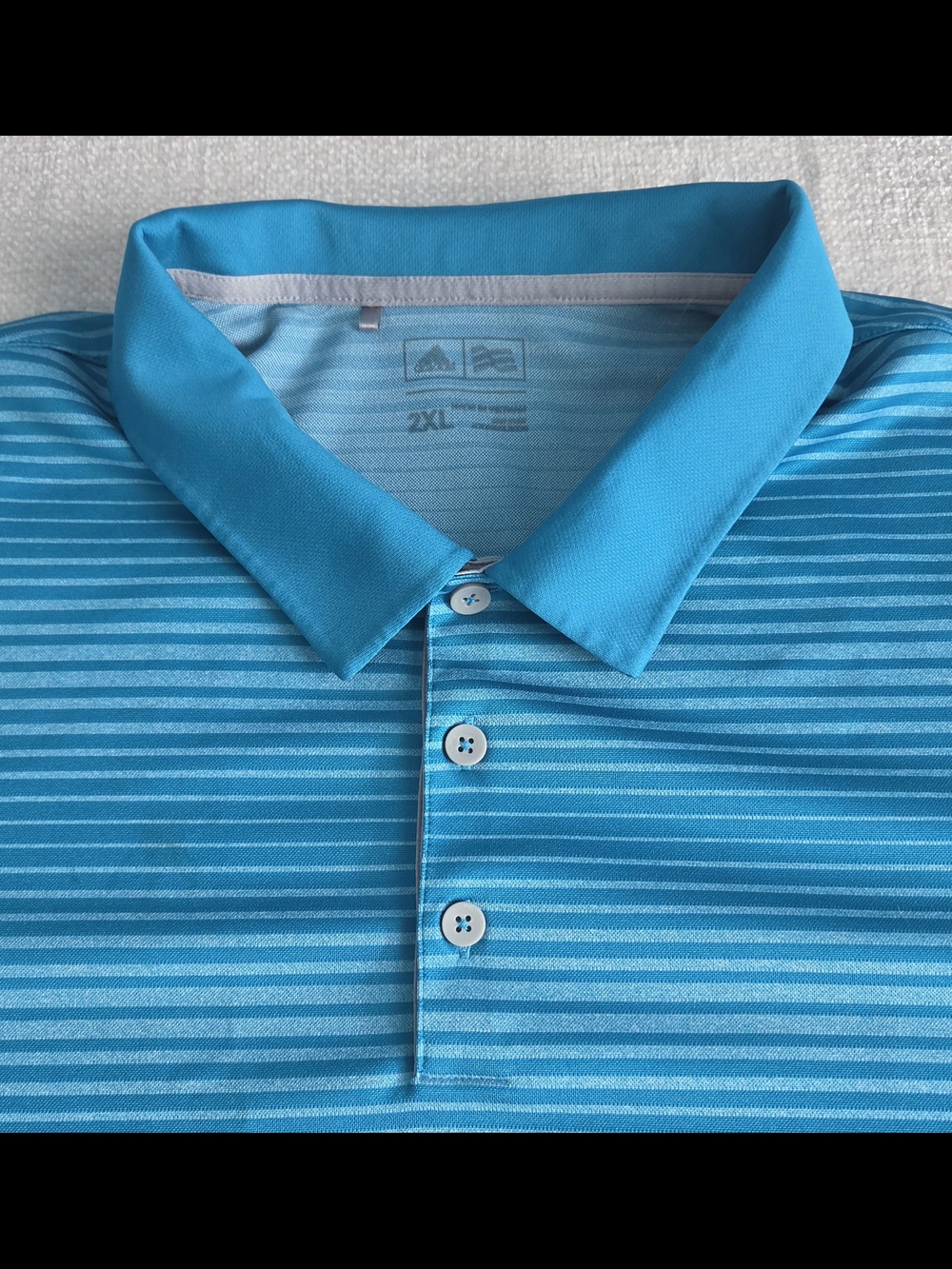 Adidas Golf Polo Shirt Men's 2XL Blue Striped Performance Short Sleeve Athletic